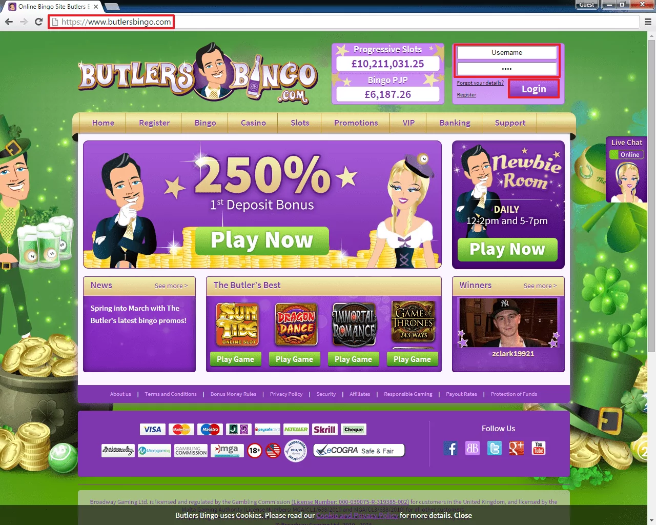 Butlers Bingo login