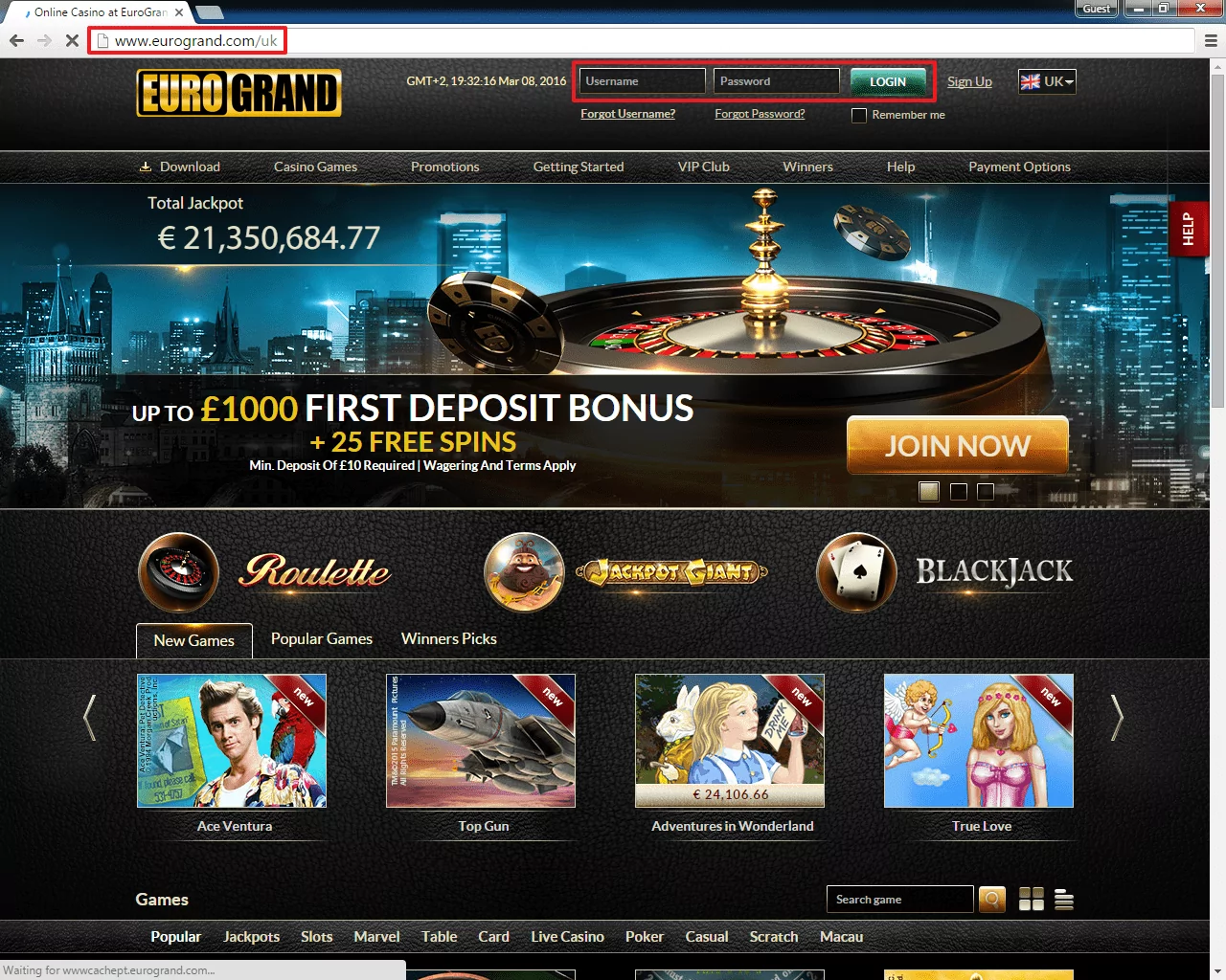 Eurogrand Casino login 2