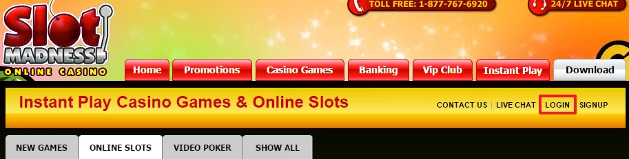Slot Madness Casino login 2