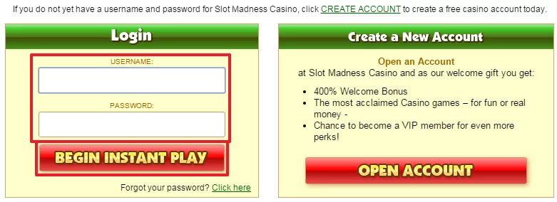 Slot Madness Casino login 3