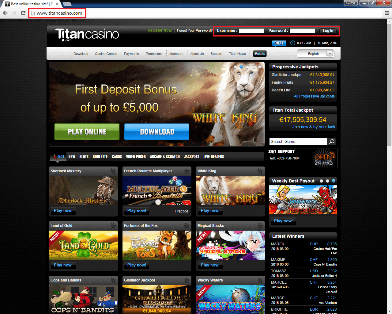 official website online casino