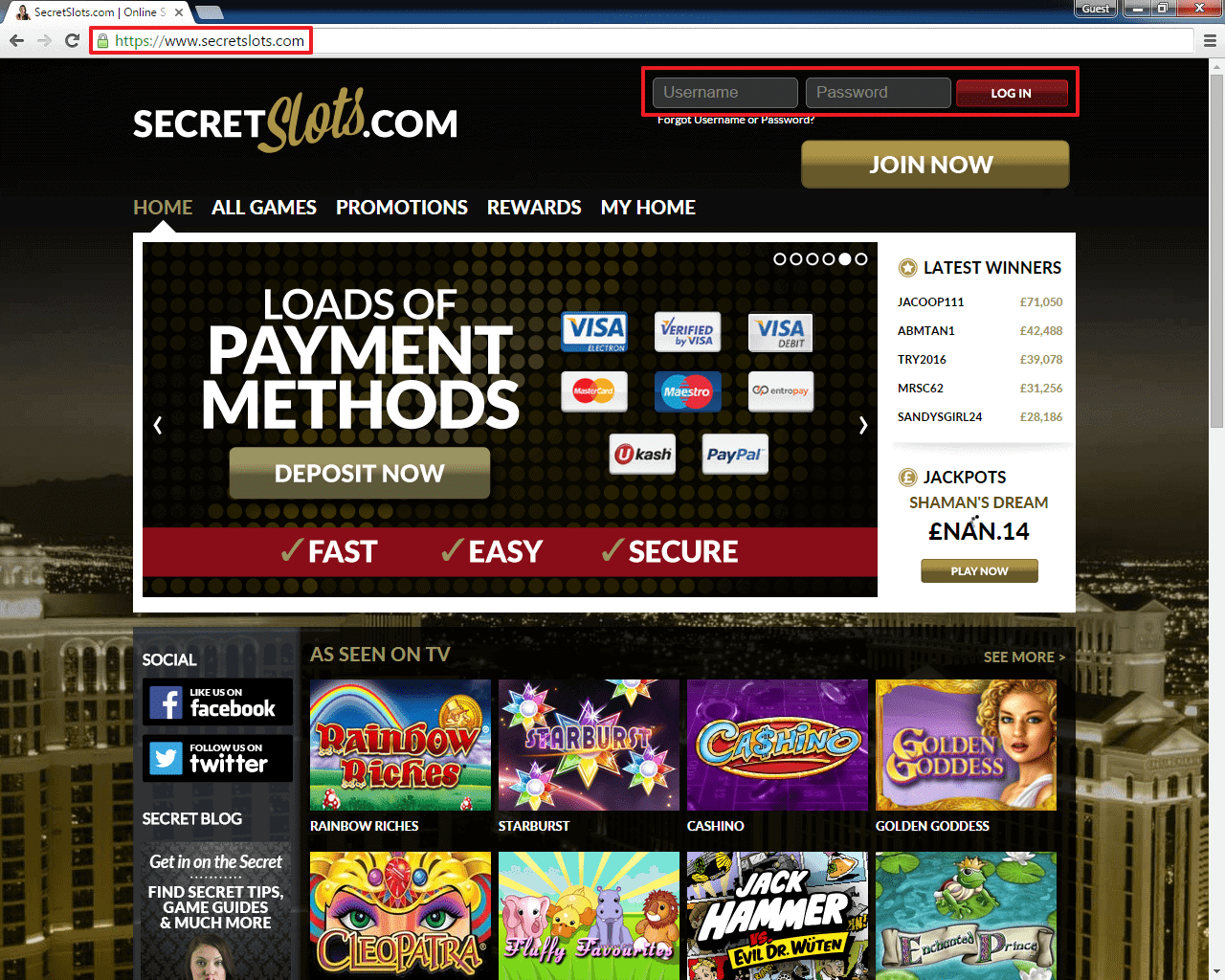 Secret Slots  login