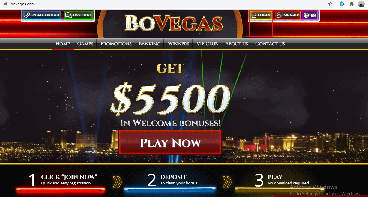 BoVegas Casino Homepage
