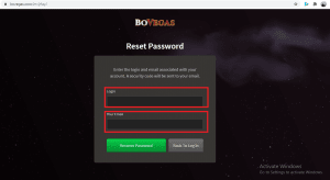 BoVegas Casino Reset Password Page