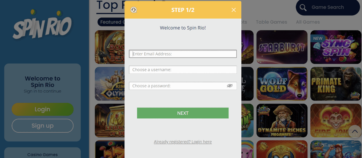 Sign up spin rio 2
